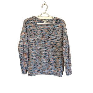 Rachel Zoe Cropped V-Neck Nubby Popcorn Knit Sweater Multicolor Sz Small